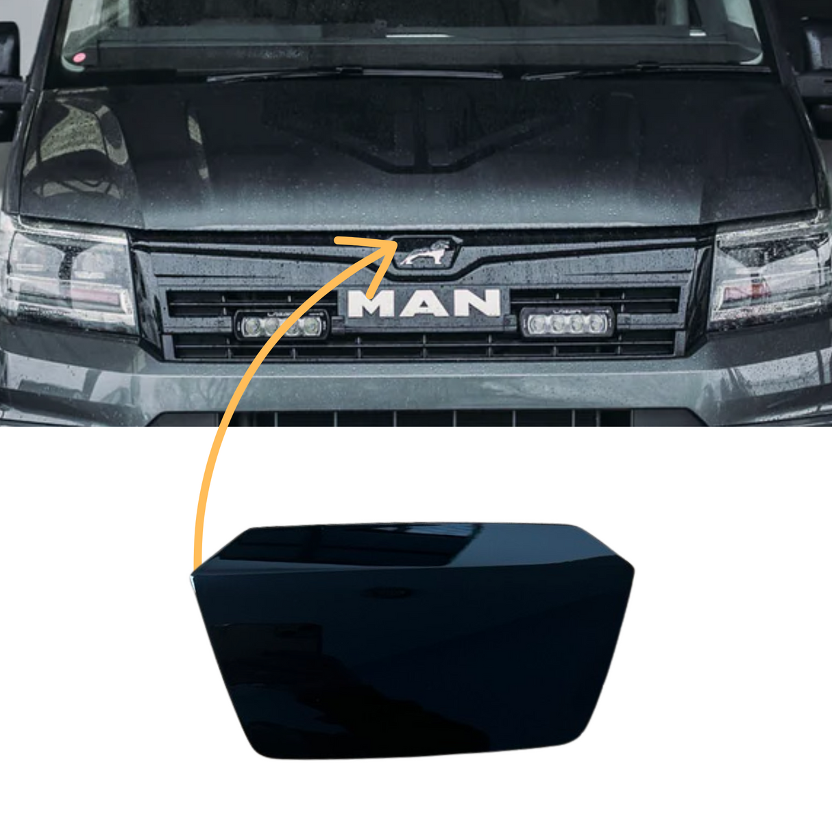 Pour plaque d'obturation de calandre MAN TGE Badgeless – noir brillant, mise à niveau élégante de la calandre avant, accessoire fourgon haut de gamme