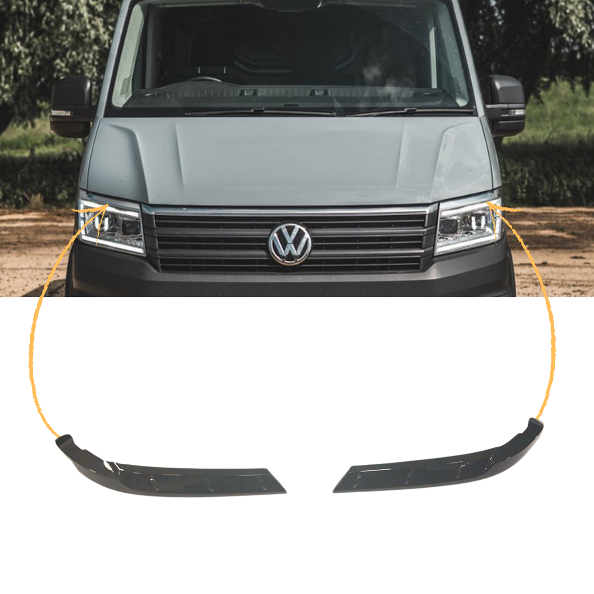 Pour la nouvelle garniture de sourcil de phare VW Crafter - Noir brillant - Accessoire de style Van par Van-X