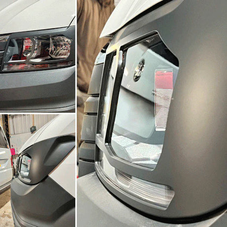 Pour VW Crafter Protections de phares de nouvelle forme – Hammerite Ultimate Matte Black – Protection Premium | Van-X