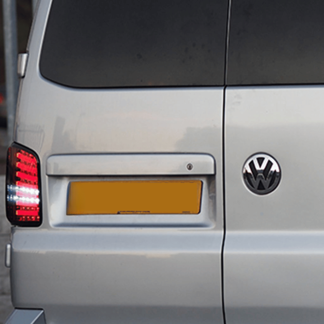 For VW T6 Barn Door Rear Number Plate Unit - Reflex Silver Painted and Ready to Fit
