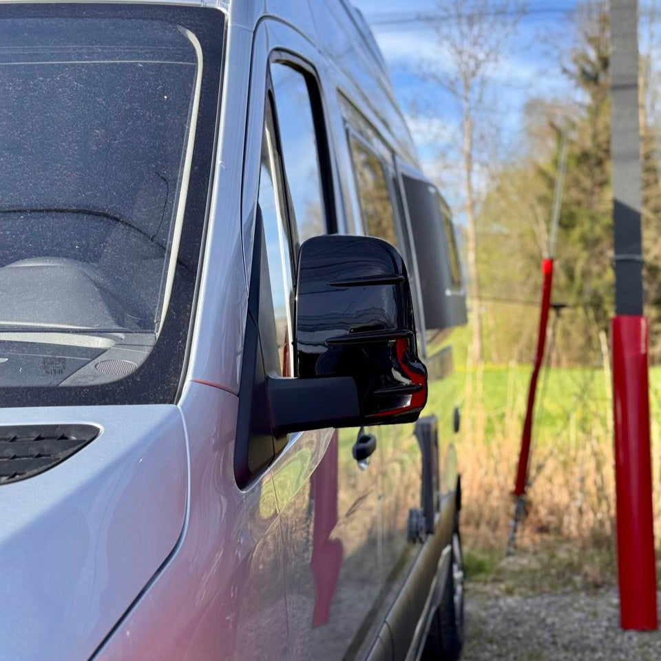 For Mercedes Sprinter 907 Wing Mirror Covers with Indicator - Gloss Black (Set of 2) - Replacement Caps for 907 Models