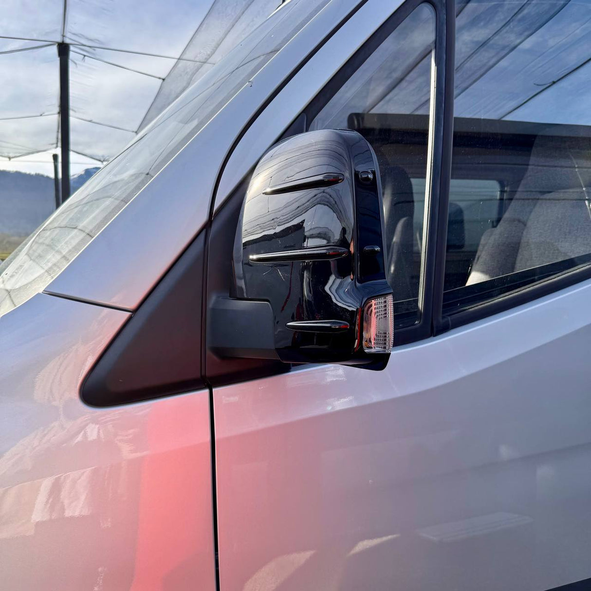 For Mercedes Sprinter 907 Wing Mirror Covers with Indicator - Gloss Black (Set of 2) - Replacement Caps for 907 Models