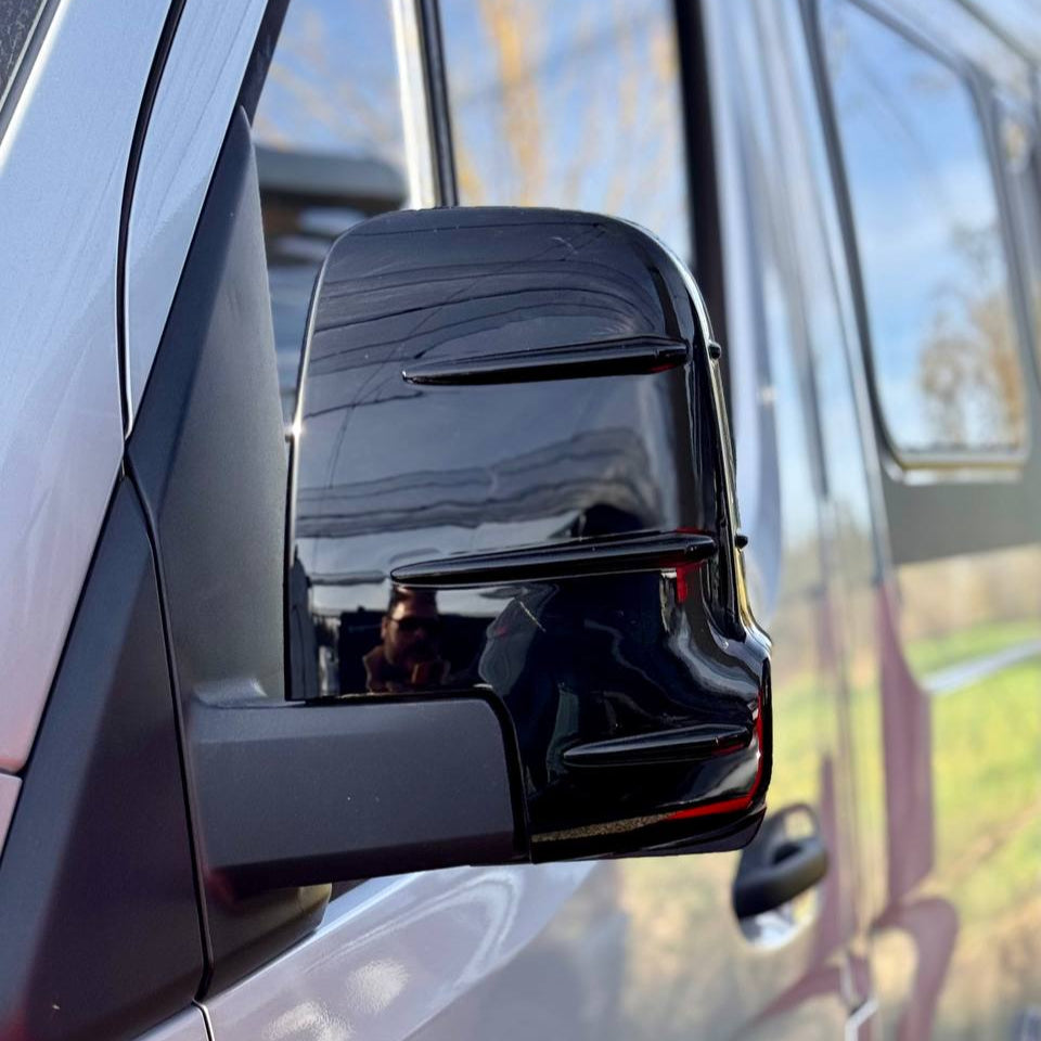 For Mercedes Sprinter 907 Wing Mirror Covers with Indicator - Gloss Black (Set of 2) - Replacement Caps for 907 Models