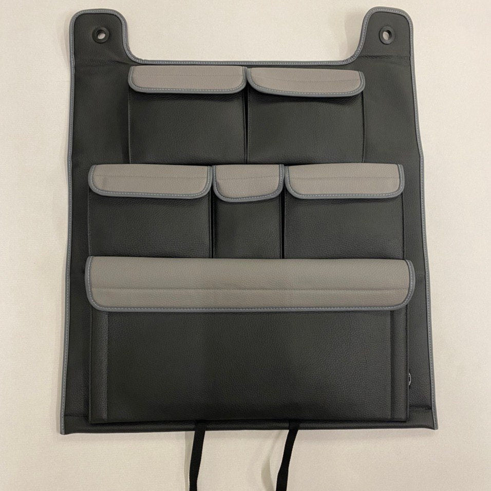 Pour VW T5 / T5.1 / T6 Transporter Organisateur de siège à double dossier (noir avec couvercles gris)