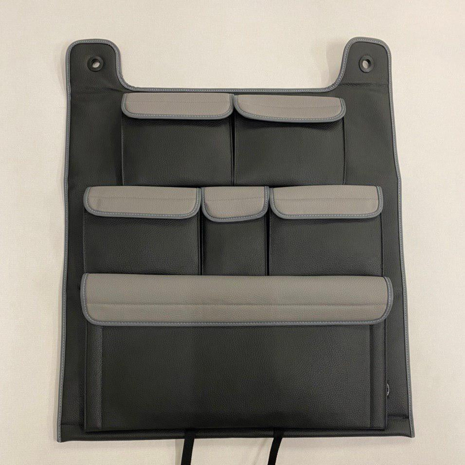 Voor VW T6 / T6.1 Transporter Campervan kunstleer dubbele achterbankorganizer (zwart met grijze deksels)