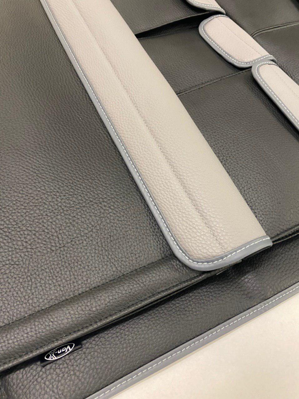 Para VW T6 / T6.1 Transporter Campervan Organizador de doble asiento trasero de cuero sintético (Negro con tapas grises)