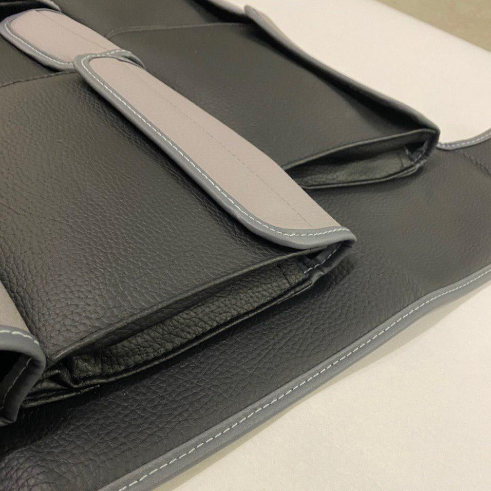 Voor VW T6 / T6.1 Transporter Campervan kunstleer dubbele achterbankorganizer (zwart met grijze deksels)