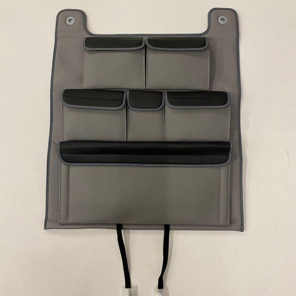 Per VW T6 / T6.1 Transporter Campervan Organizzatore del sedile posteriore doppio in similpelle (Grigio con coperchi neri)