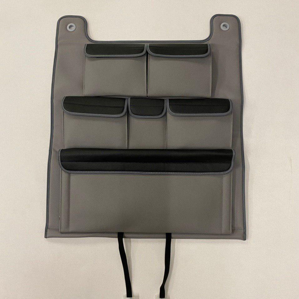 Für VW T5 / T5.1 Transporter Doppelrücksitz Organizer Kunstleder (Grau mit schwarzen Klappen)