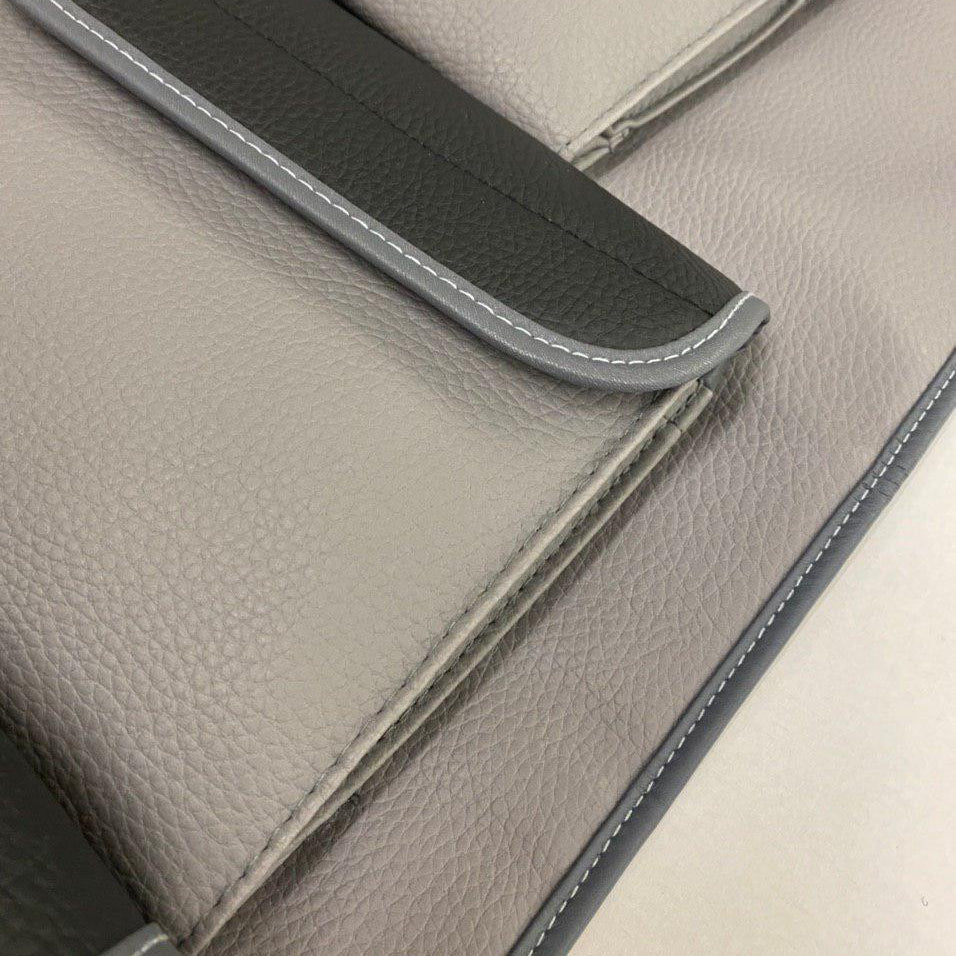 Für VW T5 / T5.1 Transporter Doppelrücksitz Organizer Kunstleder (Grau mit schwarzen Klappen)