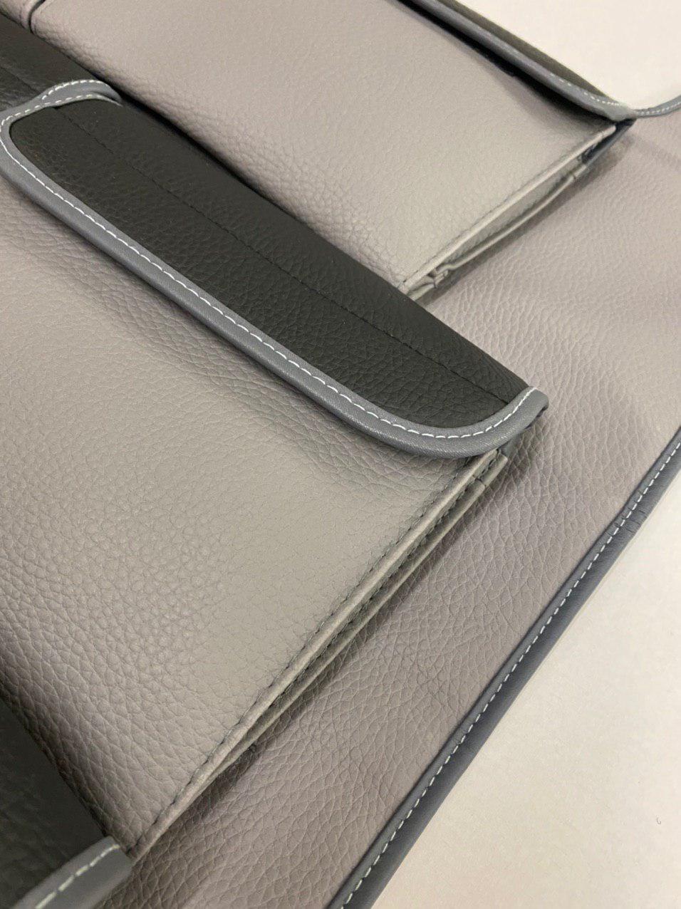 For VW T6 / T6.1 Transporter Campervan Leatherette Double Back Seat Organiser (Grey with Black Lids)