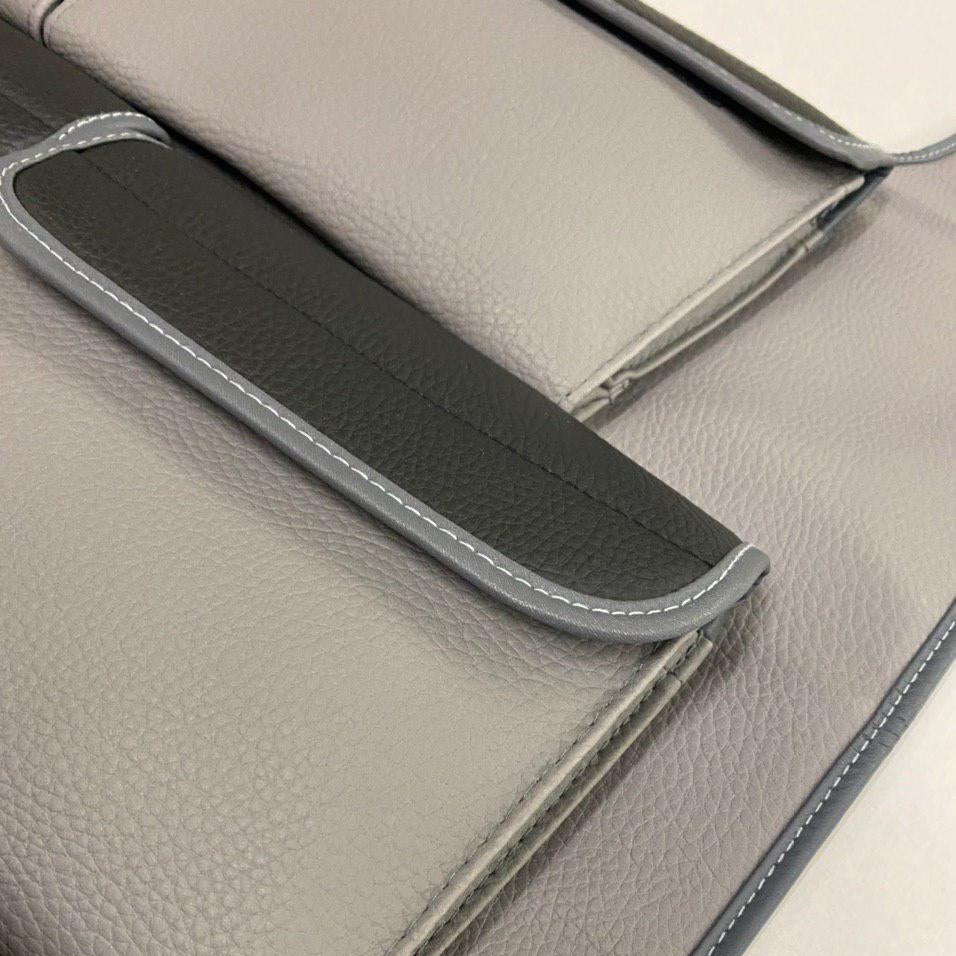 Für VW T5 / T5.1 Transporter Doppelrücksitz Organizer Kunstleder (Grau mit schwarzen Klappen)