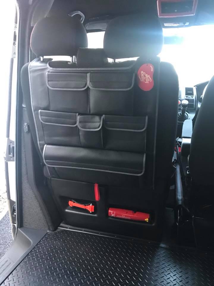 Para VW T6, T6.1 Transporter Organizador de asiento trasero de cuero sintético para asiento doble de