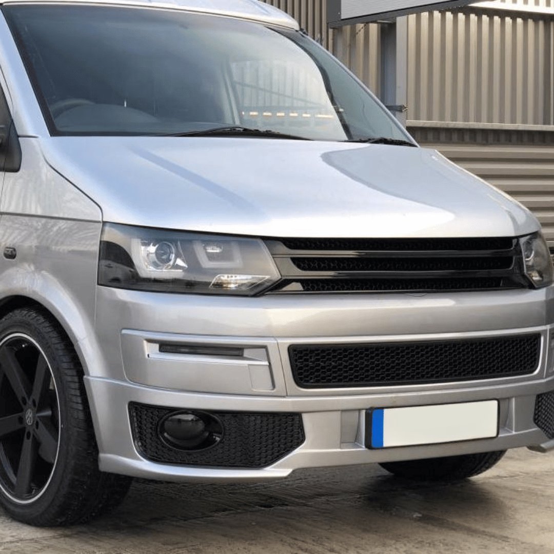 VW T5 .1 Honeycomb Sportline Front Spoiler Foglight Trims (Gloss Black)