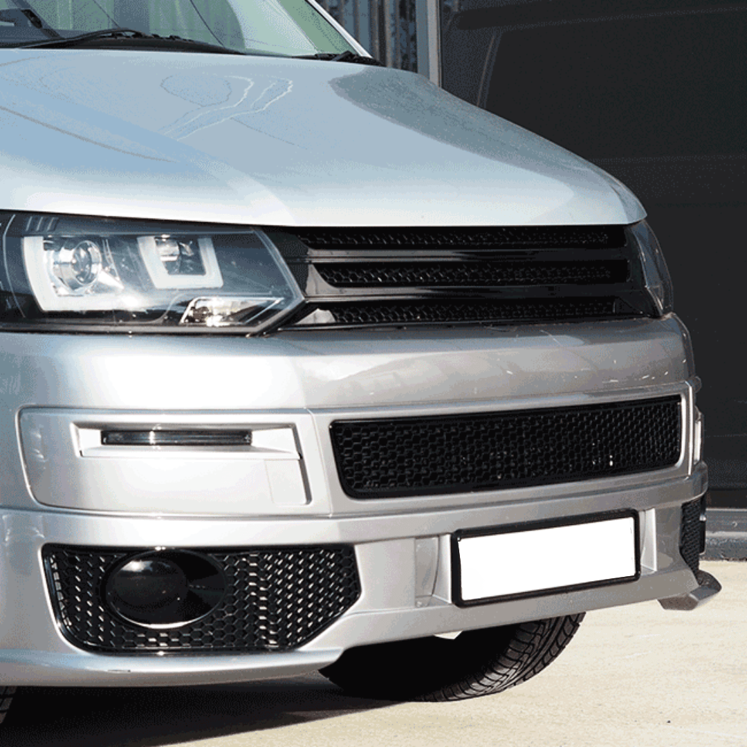 VW T5.1 Filet de pare-chocs en nid d'abeille (noir brillant)