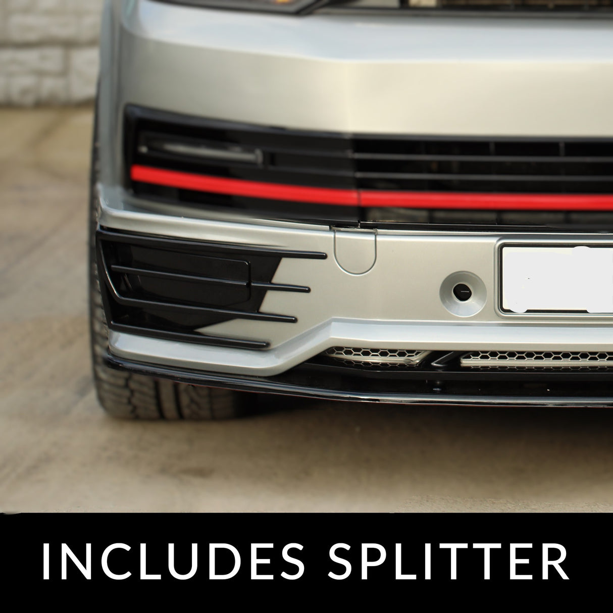 Spoiler + Splitter de parachoques delantero estilo Sportline para VW T6 Transporter, pintado y listo para instalar.