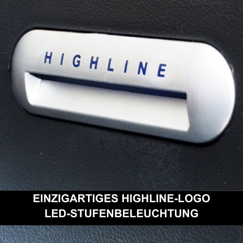 VW T5 Transporter Full Steps Inc Highline voegt logo in