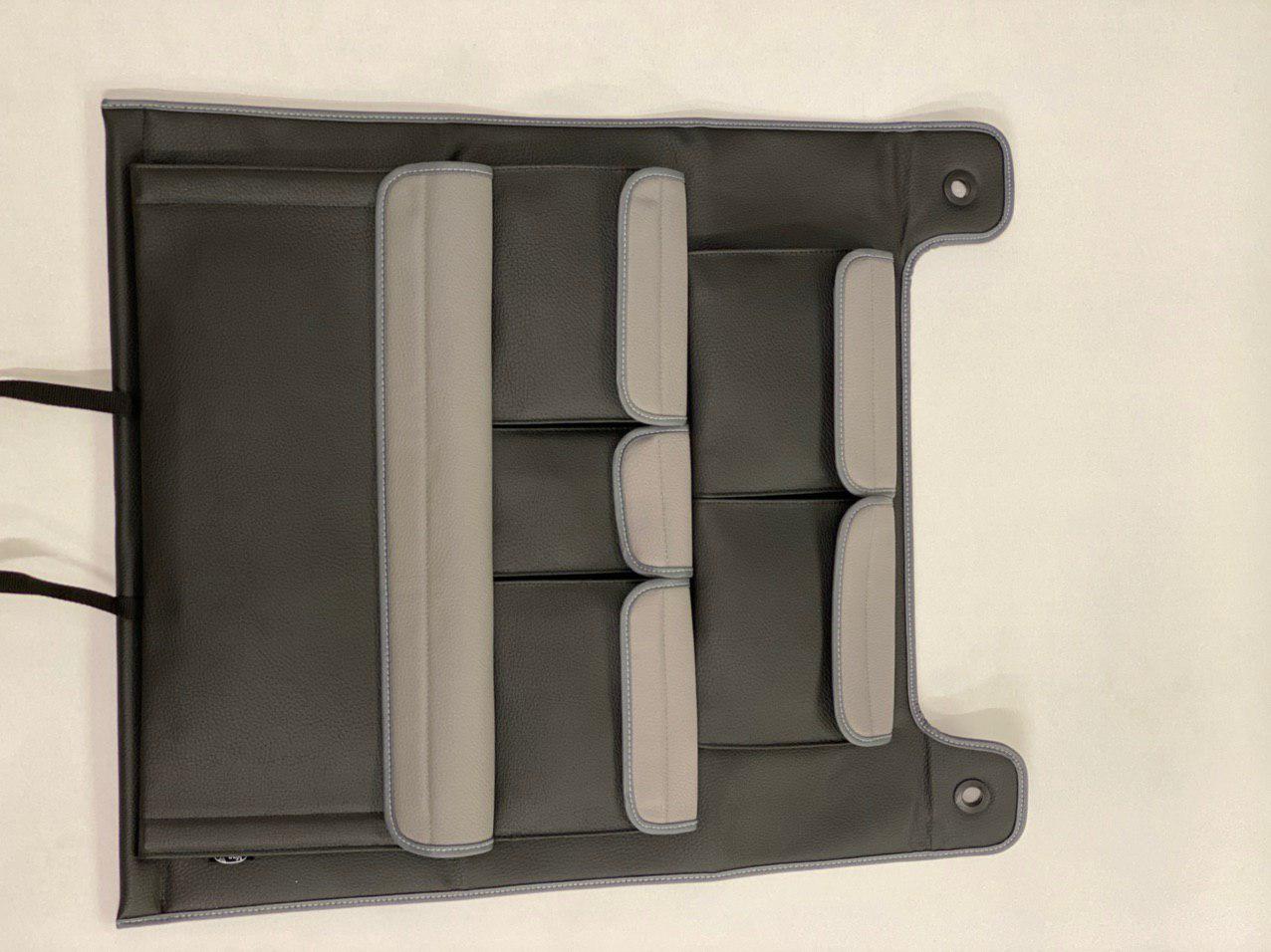 Organizador de doble asiento trasero de cuero sintético para VW T6 / T6.1 Transporter Campervan (Negro con tapas grises)