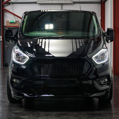 Voor Ford Transit Custom Complete voorgrilleset Nieuwe vorm Glanzend zwarte bovengrille, matzwarte onderste grillebundel ALLEEN geverfd en klaar om te passen