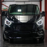 Voor Ford Transit Custom Honeycomb Grille Set - Glanzende zwarte bovenkant en matte zwarte onderkant - Klaar om te monteren