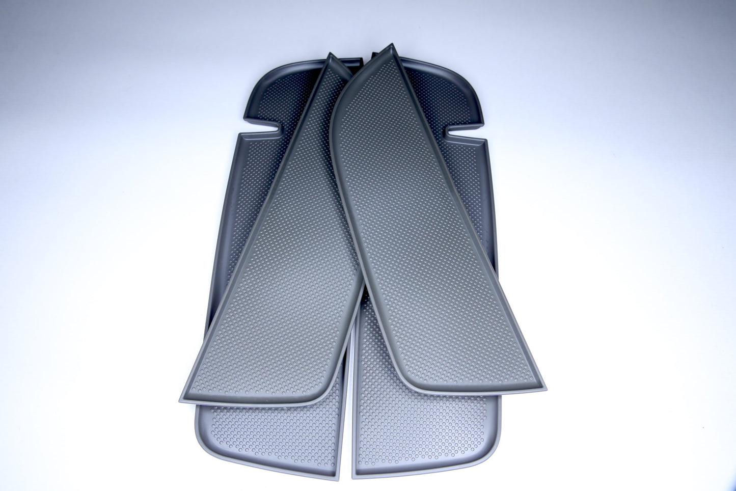 Für VW T5, T5.1 (T5.2)  NEU 4er-Set Einlagen für Türverkleidung (Ablagefächer), hochwertiger Kunststoff, Dunkelgrau, Doppelsitzbank-Version
